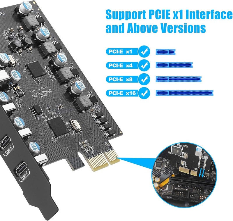 FANBLACK 7 Ports PCI-E to USB 3.0 Expansion Card (4 USB A and 3 USB C Ports), Internal Converter PCI Express Expansion Card for Desktop PC - Image 2